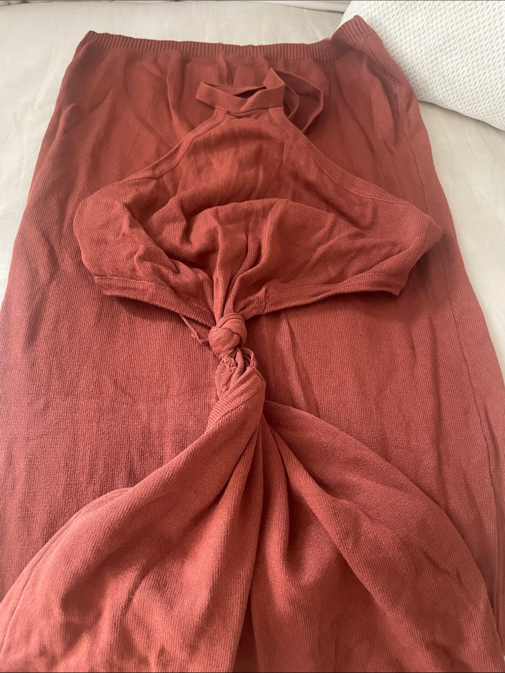 Lulu's Rust Tie-Front Knit Dress